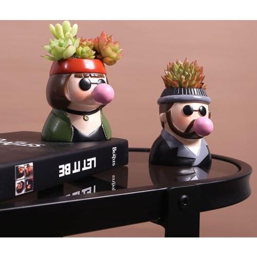 Celebrity Blowing Bubble Succulents Flower Pot Simple Creative Art Portrait Sculpture Flower Cartoon Potted Decorative Ornament