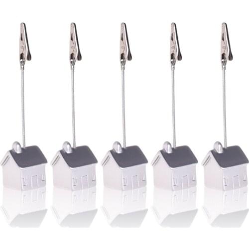 5 Pcs House-shaped Base Memo Clips Holder with Alligator Clip Clasp for Displaying Photos Number Cards