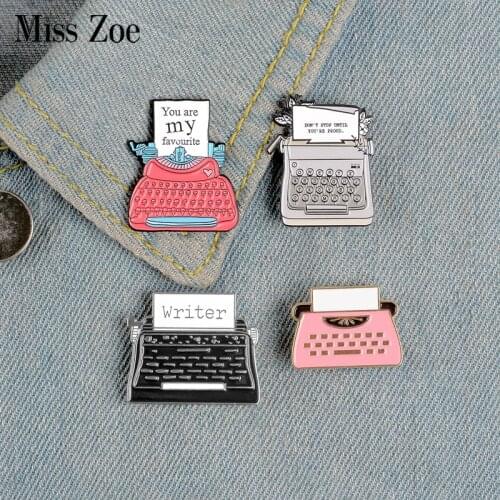 Typewriter Enamel Pin Vintage Writing Brooches for Backpack Clothes Lapel Pin Badge Cartoon Fun Jewelry Gift for Kids Friends