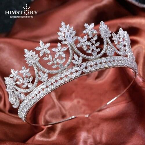 HIMSTORY Luxury Micro Paved Full Cubic Zircon Tiara Crown Sparkling Princess Zirconia Crown Wedding Hair Accessories