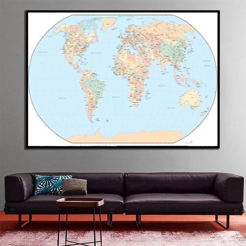 A2 Size World Map Mercator Projection Fine Canvas Waterproof Map Roll Packaged Crease-free Wall Map For Living Room Decor
