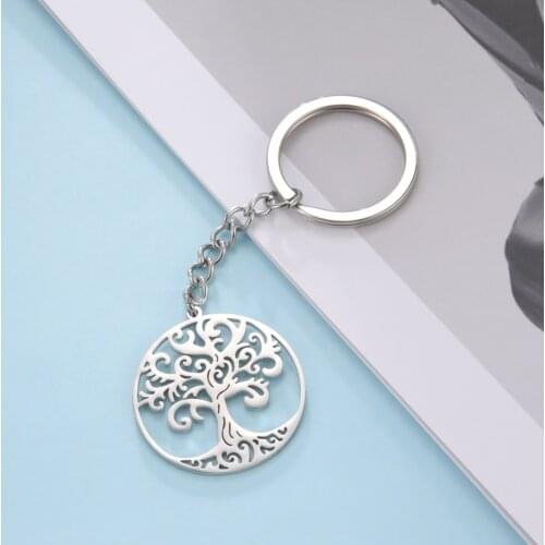 COOLTIME New Supernatural Tree of Life Keychain Stainless Steel Hollow Plant Key Ring Anniversary Birthday Party Friends Gifts
