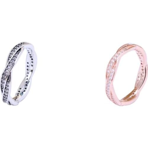 S925 sterling silver ring of fortune brilliant braided pandora ring