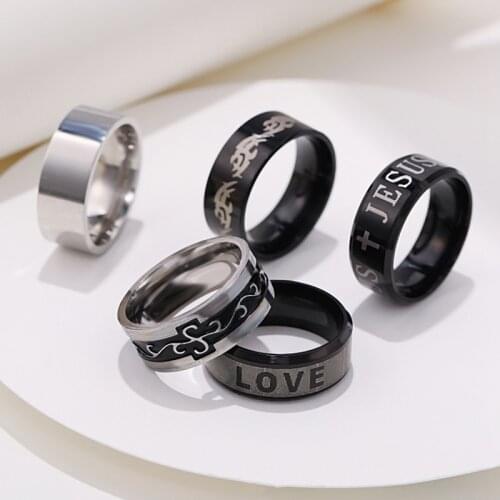 8mm Mens Stainless Steel Ring Black Love Jesus Rings Accessories Statement Punk Jewlery for Man Gift Party WC020