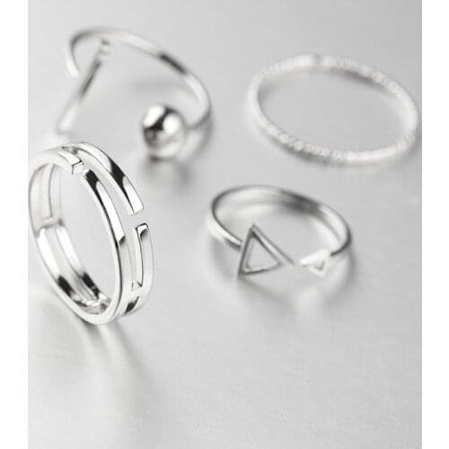 4pcs/set Trendy Fashion Korean Style Rings Silver Color Simple Joker Metal Finger Ring Adjustable For Women Jewelry Gift Ring