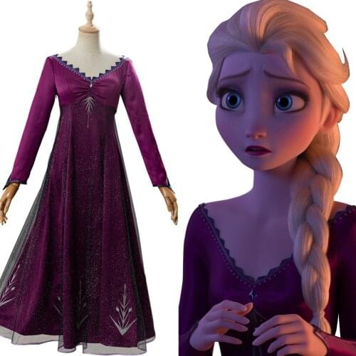 Elsa Cosplay Costume Adult Purple Dress Halloween Carnival Party Cosplay Costumes For Women Girls princess dress children dress