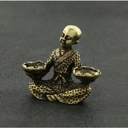 Retro copper small monk ornaments candlestick table home decoration furnishings bronze Buddha