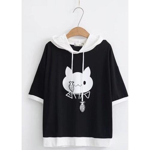 Harajuku Kawaii Neko Ear Student Shirts with Hood Autumn Spring Causal Tops Mori Girls Hoodie Cute Plush Sweatsuits for Women