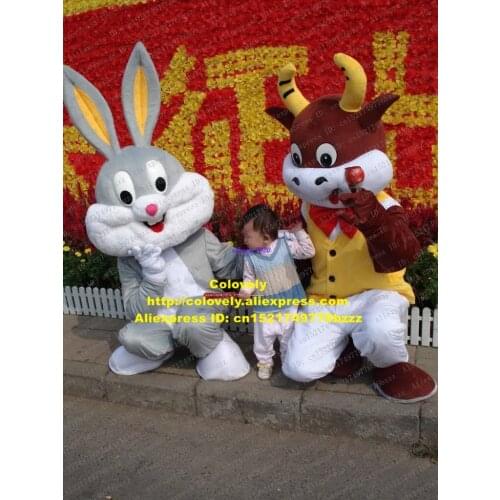 Lovely Easter Bugs Bunny Rabbit Cattle Calf Bull Ox Mascot Costume Mascotte With Big White Mouth Adult No.221 Free Shipping