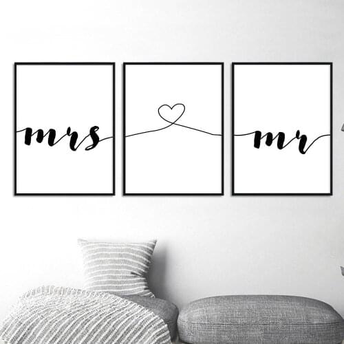 Minimalist Mr Mrs Family Simple English Letter Canvas Painting Posters Prints Wall Art Pictures for Nordic Home Decor Room Decor