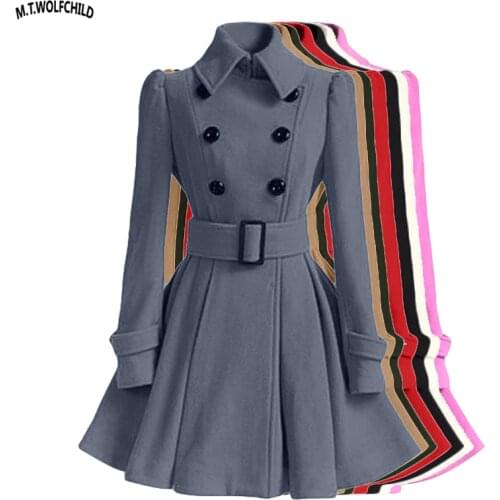 Fashion 2020 Women Autumn Winter Clothing Coats Long Slim Skirt Coats With Belt Casual Double Breasted Outerwear Female Tops