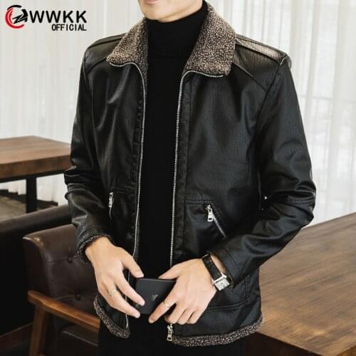 WWKK 2020 New Mens Real Leather Bomber Jacket with Fur Collar Genuine Leather Pigskin Jackets Winter Warm Coat Men