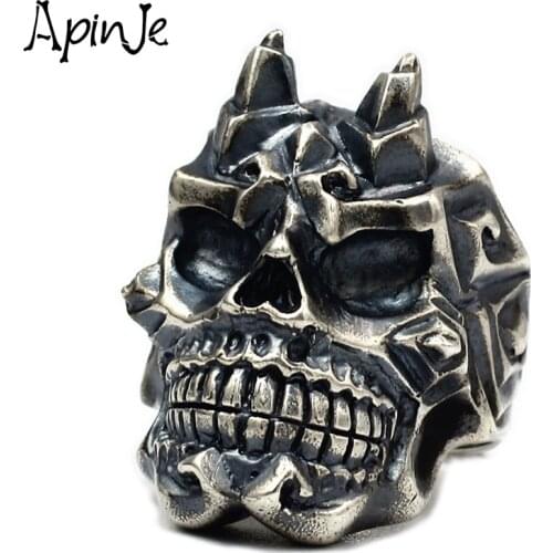 Apinje Vintage Unique Handcrafted 925 Sterling Silver Ring for Men Skull Punk Hip Hop Rock Rings Retro Biker Men Jewelry