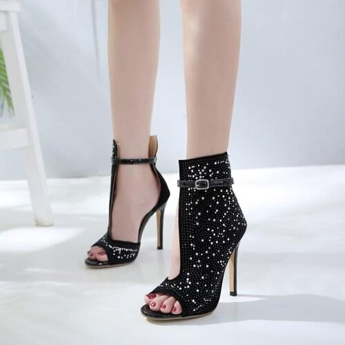 12CM European and American hot style ladies sandals super high-heeled cool boots fish mouth rhinestone hollow fine new products