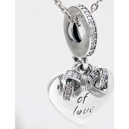 Original Bow & Love Heart With Crystal Pendant Beads Fit 925 Sterling Silver Charm Pandora Bracelet Bangle Diy Jewelry