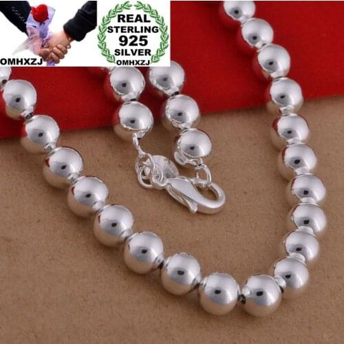 OMHXZJ Wholesale Personality Fashion OL Woman Girl Party Wedding Gift Silver Round Beads Chain 925 Sterling Silver Necklace NC04
