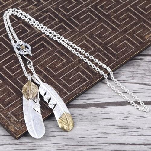 S925 Sterling Silver Takahashi Goros Feather Necklace Vintage Thai Silver Personality Cross Chain Male And Female Set Necklace
