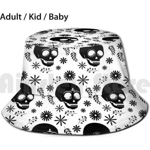 Día De Muertos Skull Motif Bucket Hat Adult kid baby Beach Sun Hats Skull Skulls Skeleton Grim Reaper Sinister Dark Soul