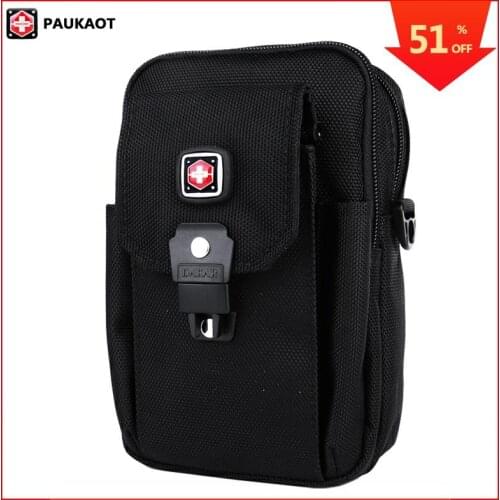 PAUKAOT Men Casual Waist Pack Black Belt Bag Nylon Cell Phone Fanny Bum Hip Bag Waterproof Zipper Pouch Purse