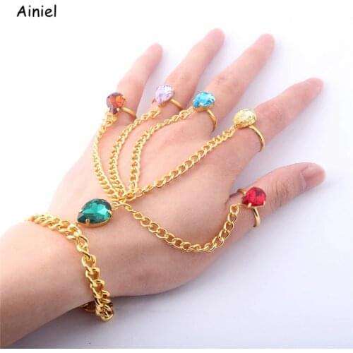 Thanos Infinity Stones Gauntlet Hand Chain Bracelet Ring Prop Iron Man Cosplay Women Men Fashion Jewelry Gifts
