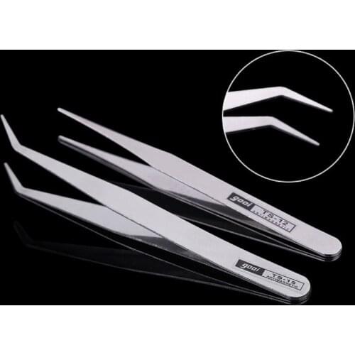 2 pcs/set Stainless Steel Nail Art Crystal/Rhinestones Tweezer Pick-up Tool Decor Eyelash Tweezer Straight + Curved hand clip