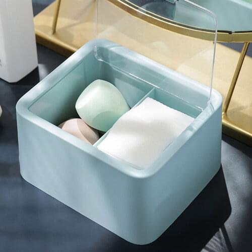 3-Color Cosmetic Storage Box With Transparent Lid Waterproof Dustproof Bathroom Makeup Cotton Sponge Plastic Organizer Container