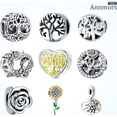 Tree of Life Vineman Sunflower Flower Fits Original Pandora Bracelet 925 Sterling Silver Bangle Jewelry Make Beads Woman Charms