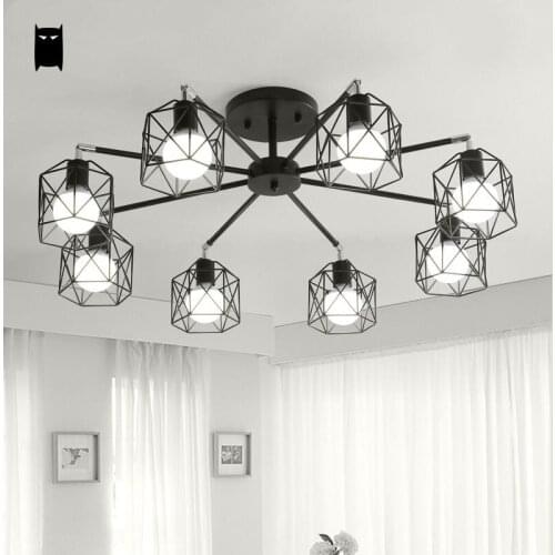 White Black Cage Spider Ceiling Light Fixture Modern Vintage Loft Hanging Lamp Plafon Lustre Avize Luminaria Bedroom Living Room
