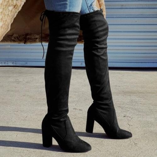 Women Boots Sexy Winter Over The Knee Boots Long High Boots Comfort Square Heels Shoes Woman Fashion Botas Mujer #40