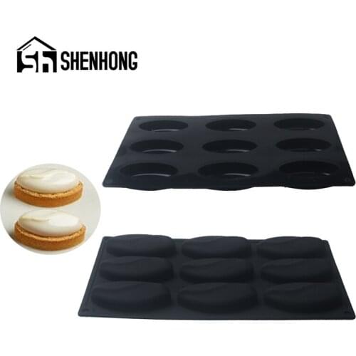 SHENHONG 9 Cavity Silicone Chocolate Pastry Tools Jelly French Dessert Baking Tool Oval Cake Mold Mousse Moulds Egg Tart Ring