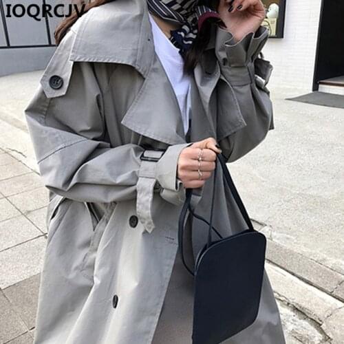 Women Spring Autumn Trench Coat 2019 Korean Fashion Double Breasted Mid-long Female Windbreaker Loose Belt Elegant Outwear R217