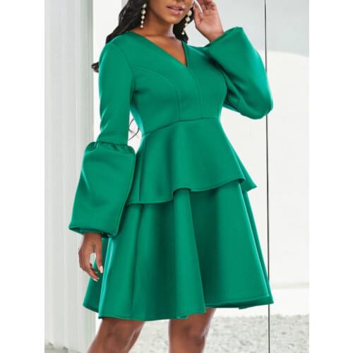 Party Green Long Sleeve Dress Women High Waist A Line Pleated Female Christmas Spring Fashion New 2021 African Femme Plus Size