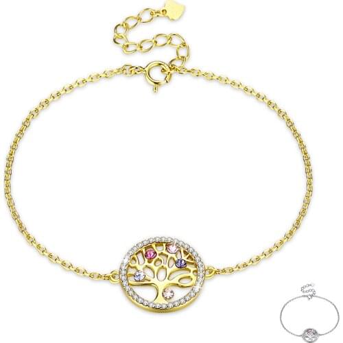 ZEMIOR 925 Sterling Silver Adjustable Bracelets For Women Colorful Life Crystal Tree Austria Crystal Bracelet Party Jewelry