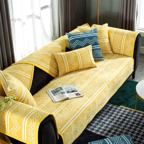 Yellow Strips Sofa Towel Simplicity Cotton Linen Sofa Set Modern Geometric Sofa Cover Non-slip Cushion Pillowcase Slipcover H7