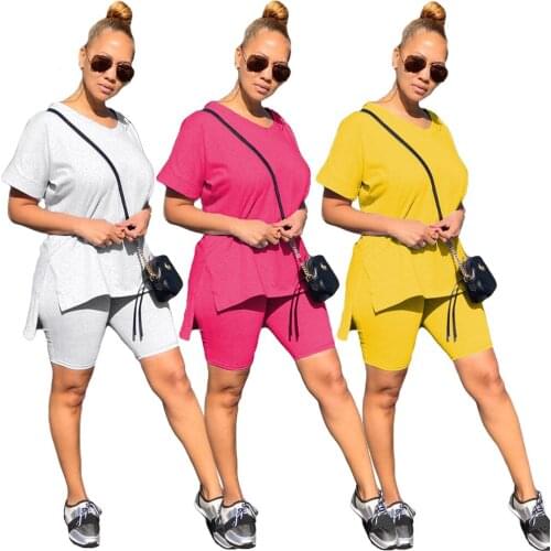 Womens Casual Solid Color Tshirt Shorts Two-piece Set New Summer Woman Clothing Simple Style Tracksuit Outfit