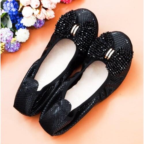 2020 Womens Ballet Flats Snake Embossed Genuine Leather Bow Low Heels Lady Flat Shoes Women Loafers Shoes Plus Size Sneakers