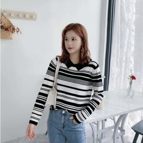 New Women Stripe Sweater Autumn Winter Long Sleeve Pullover Tops Ladies Knitted Sweaters woman sweaters