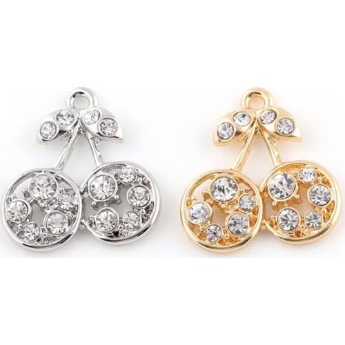 10pcs/lot Cherry Rhinestone Dangle Handmade Charms Pendant DIY for Bracelet Necklace Bag