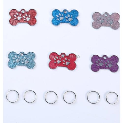 10pcs/Lot Colorful Bone Shape Zinc Alloy Pet Dog Tag Personalized Engraved ID Cat Puppy Name Phone Number Pendant With Split Ri