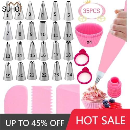 35Pcs Cake Cupcake Decorating Supplies Bakeware Kit, Tulip Icing Nozzles Flowers Shaped, Frosting Bags and Tips Baking Supplies