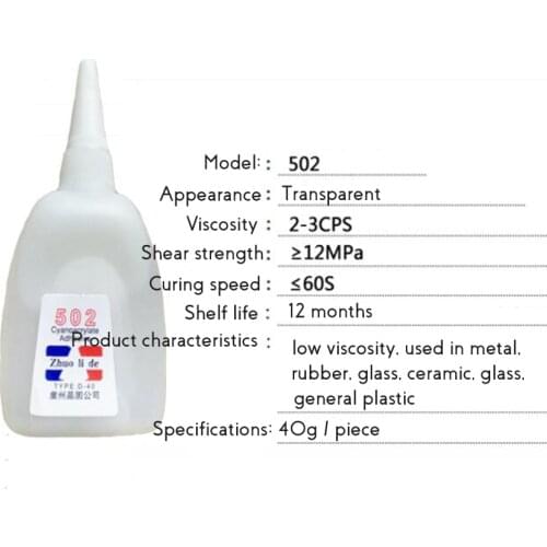 40g 502 Liquid Glue With Dropper Instant Adhesive Wood Metal Rubber Plastic Advertising Glue Strong Bond Mold Glue Fast Curing