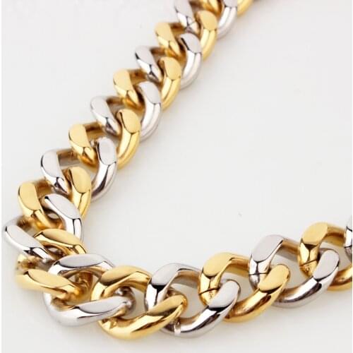 7"-40" Choose High Polished Gold Silver Color 316L Stainless Steel 15MM Cuban Curb Cuban Link Chain Mens Necklace or Bracelet