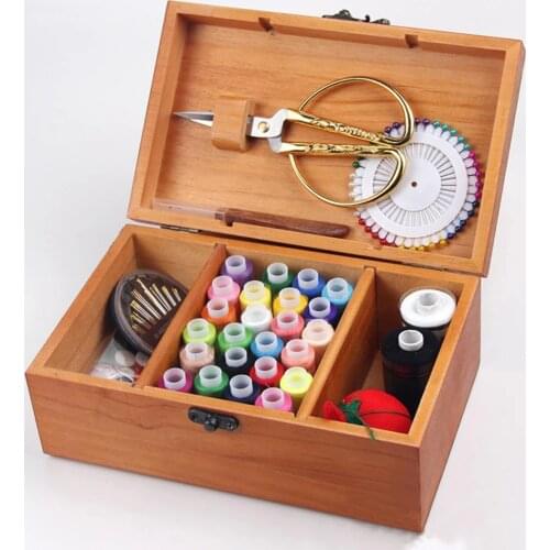 Accessories Storage Case Practical Gift Portable Empty Multifunctional Basket Rectangle Sewing Box Wooden Compartments Organizer