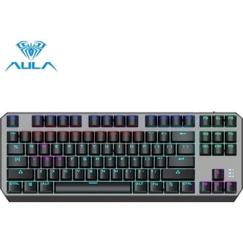 AULA gaming mechanical keyboard F3087 87-key anti-ghosting backlit keyboard black blue switch Russian Spanish Hebrew sticker