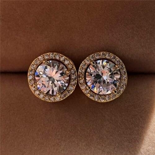 Shiny Round Zircon Stud Earrings Elegant Romantic Wedding Female Crystal Bride Jewelry Gifts For Women