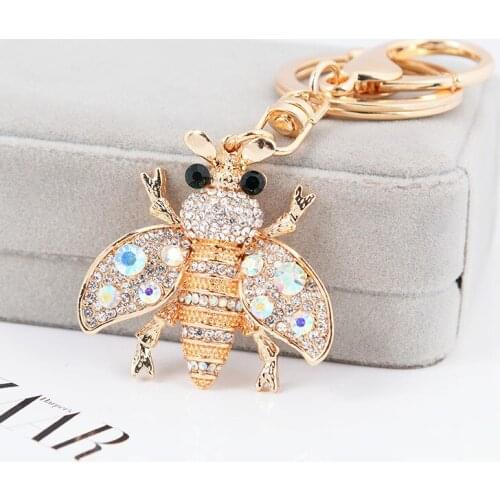 Pendant insect-Butterfly keychain cute bumble-queen-bee key chain rhinestone-jewelry Enamel-Honeybee car key ring woman bag gift