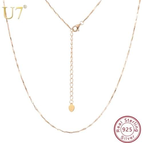 U7 Solid 925 Sterling Silver Basic Chains for Women Jewelry Single Clavicle Chain Choker Gift Silver/Gold/Rose Gold Color SC116