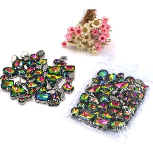 Free shipping 50pcs/bag mixed shape crystal glass rhinestones Rainbow Color faltback sew on rhinestones diy clothing accessories