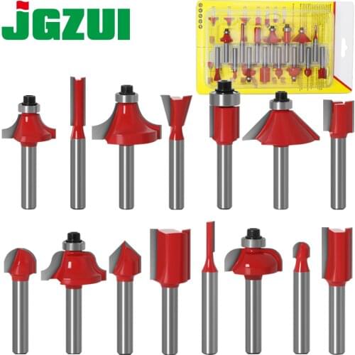 JGZUI 15pcs 1/4inch Router Bit Set Trimming Straight Milling Cutter for Wood Bits Tungsten Carbide Cutting Woodworking