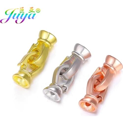 Juya DIY Simple Design 2 Hooks Fastener Connector Locket Clasps Accessories For Beadwork Natural Stone Bead Pearl Jewelry Making